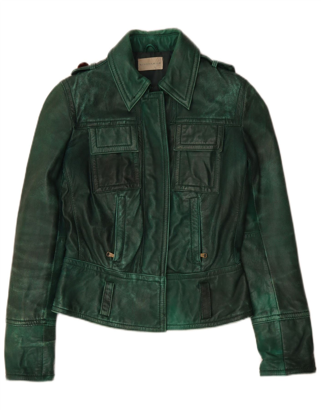 Linea Emme Damen Militärlederjacke UK 8 Small Grün