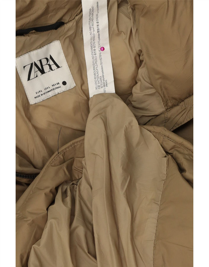 Zara Damen-Jacke mit Kapuze, übergroß, wattiert, UK 16, Größe L, Beige, Polyester