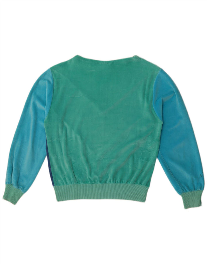 Codice Damen Velours-Sweatshirt-Pullover UK 12 Mittelblaue Colourblock-Baumwolle