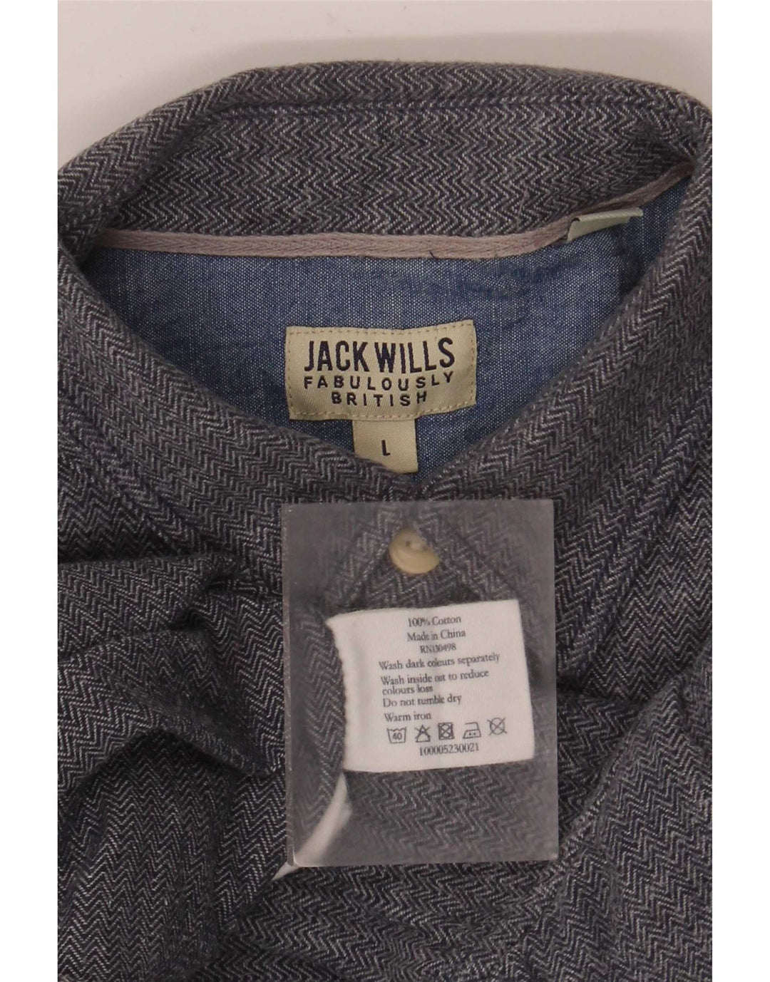 Jack Wills Herrenhemd, Größe L, aus blauer Baumwolle mit Fischgrätenmuster