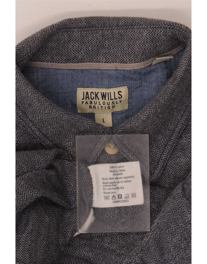 Jack Wills Herrenhemd, Größe L, aus blauer Baumwolle mit Fischgrätenmuster