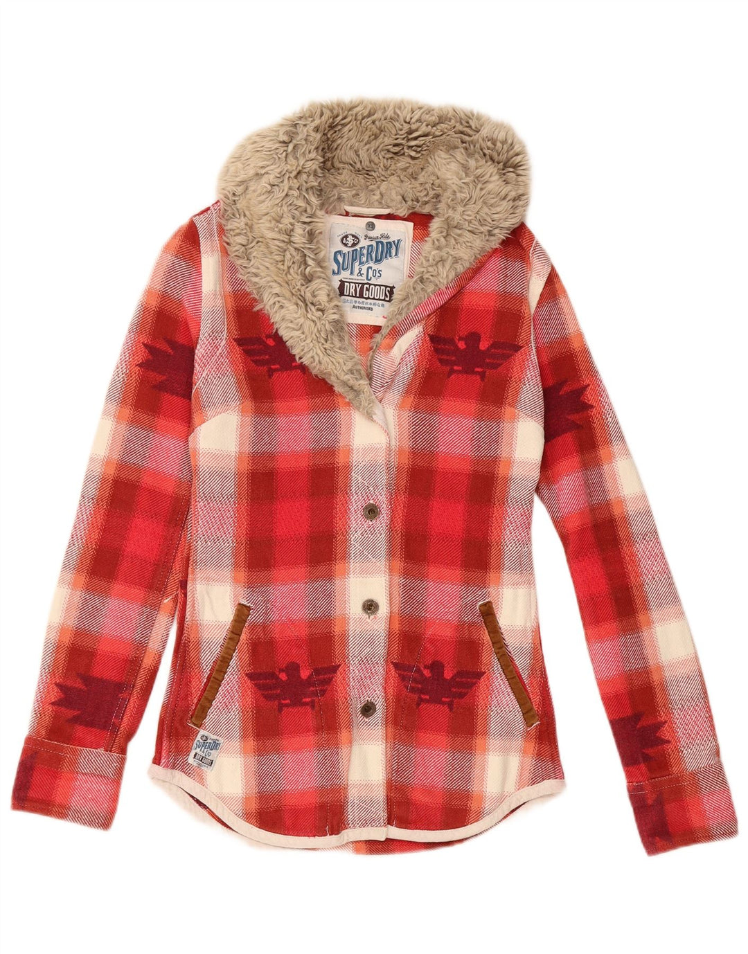 SUPERDRY Damen Flanellhemd UK 6 XS Rot karierte Baumwolle