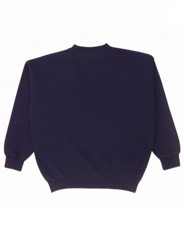 Vintage Damen Sweatshirt Pullover UK 14 Medium Marineblau Blumen Acryl