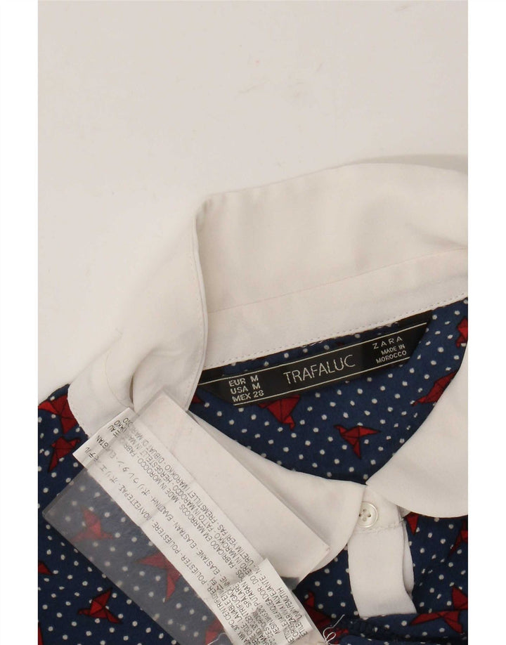 Zara Damen Trafaluc Blusenoberteil UK 14 Mittelblau gepunktetes Polyester