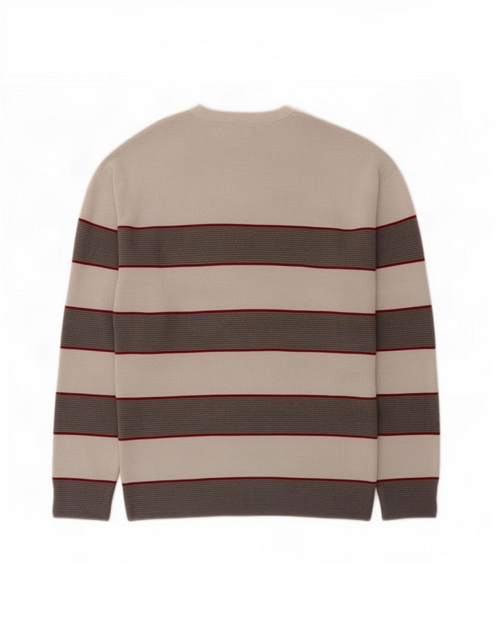 Zara Herren-Pullover mit Rundhalsausschnitt, klein, grau gestreift, Baumwolle