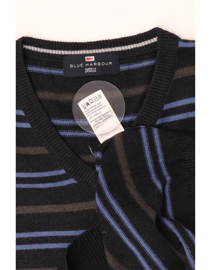 Marks & Spencer Herren-Pullover mit V-Ausschnitt, Mittelblau, gestreift, Acryl
