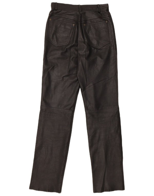 Vintage Damen gerade Lederhose W27 L32 schwarzes Leder