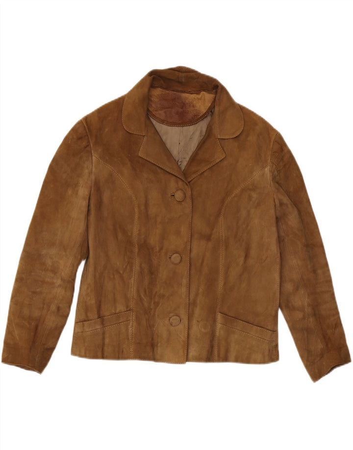 Vintage Damen 3-Knopf-Wildleder-Blazerjacke UK 14 Mittelbraun