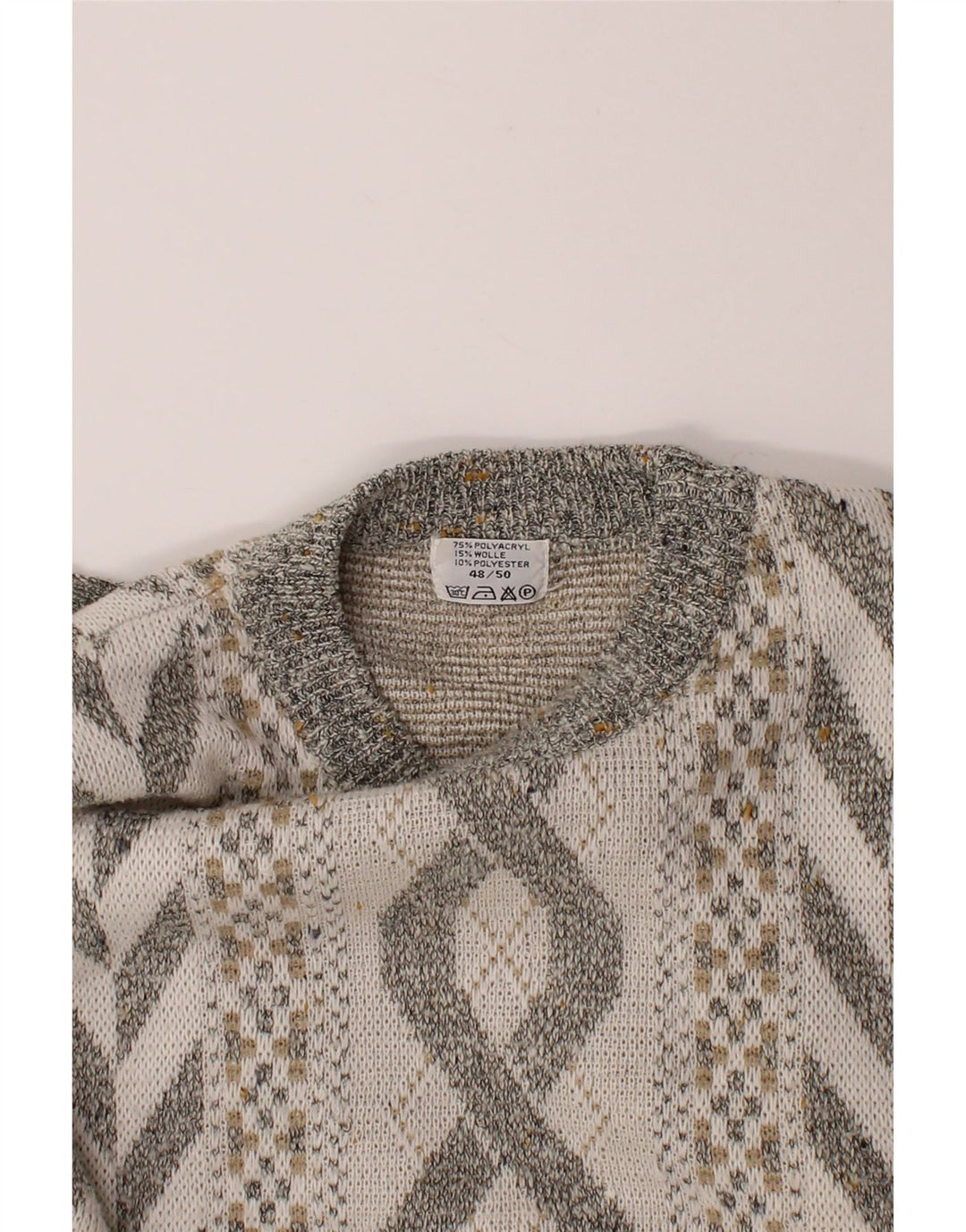 VINTAGE Mens Crew Neck Jumper Sweater IT 48/50 Medium Grey Geometric Vintage Vintage and Second-Hand Vintage from Messina Hembry 