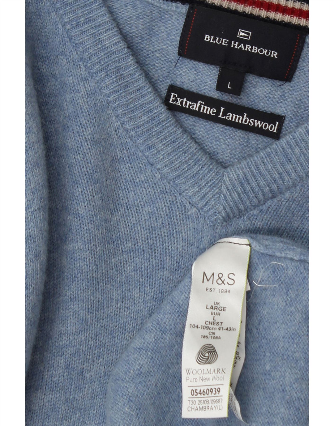 Marks & Spencer Herren Blue Harbour Pullover mit V-Ausschnitt, Größe L, Blau meliert