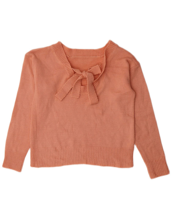 VINTAGE Damen Crop U-Boot-Ausschnitt Pullover Pullover UK 10 Small Pink Acryl