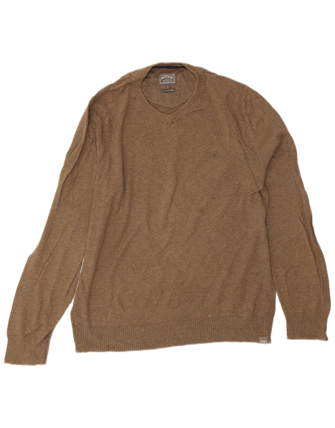 Fat Face Herren-Pullover mit V-Ausschnitt, groß, braune Baumwolle