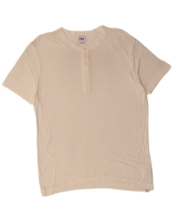 Zara Herren T-Shirt Top Large Weiß Viskose