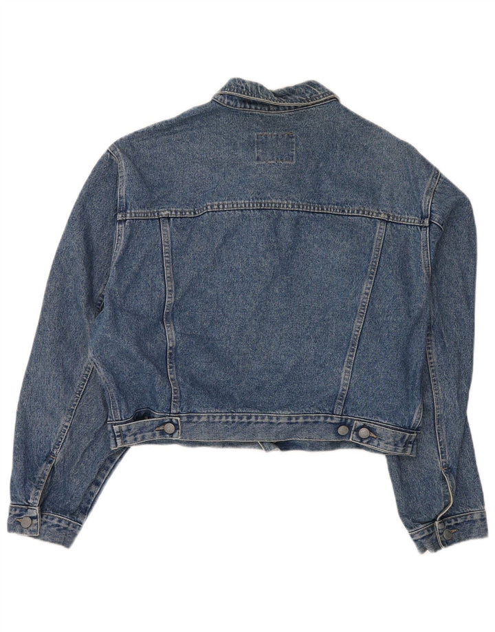 SISLEY Damen Crop Oversized Jeansjacke UK 10 Small Blau Baumwolle