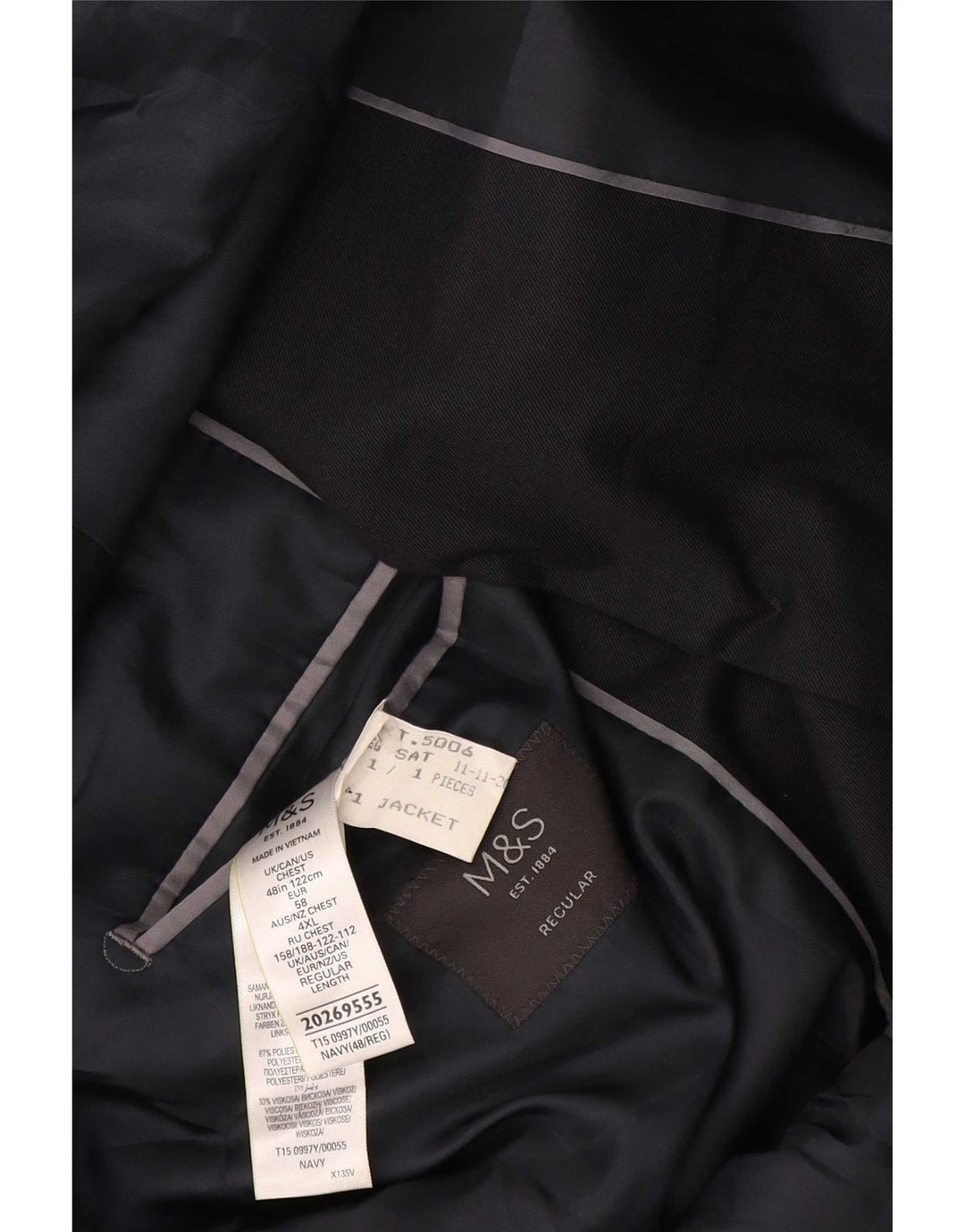 Marks & Spencer Herren-Blazer mit 2 Knöpfen, UK 48, 4XL, Marineblau, Polyester