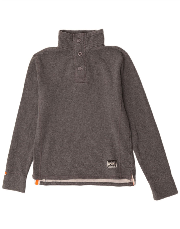 Superdry Herren-Sweatshirt mit Knopfkragen aus mittelgrauer Baumwolle