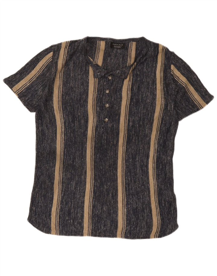 Zara Herren T-Shirt Top Small Grau gestreift Acryl
