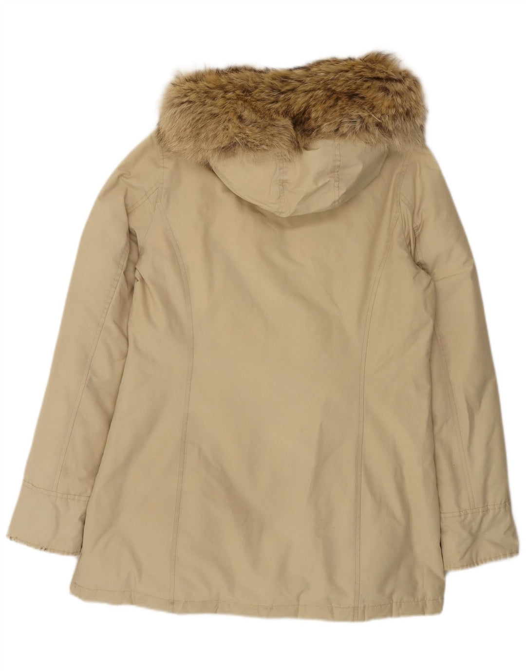 Woolrich Wattierter Damenmantel mit Kapuze, UK 14, mittelbeige Baumwolle
