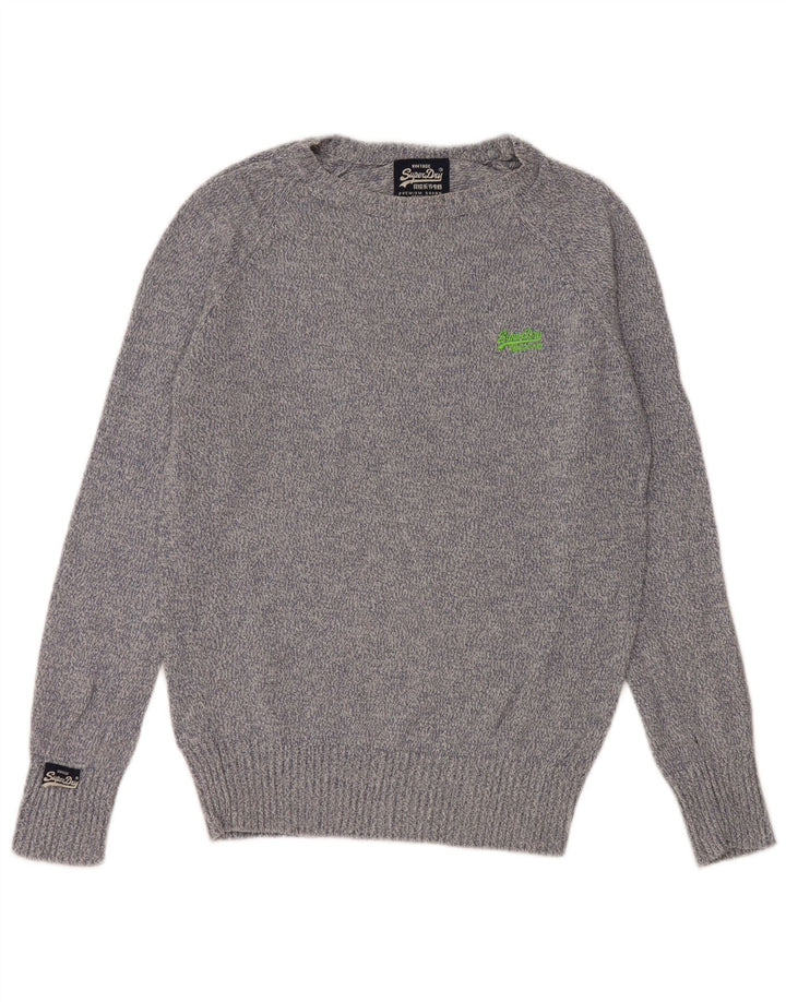 Superdry Herren-Pullover mit Rundhalsausschnitt, Größe S, blau gefleckte Baumwolle