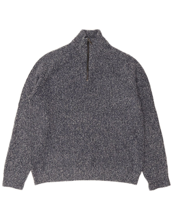 Marks & Spencer Herren-Pullover mit Reißverschluss am Hals, Mittelblau geflecktes Acryl