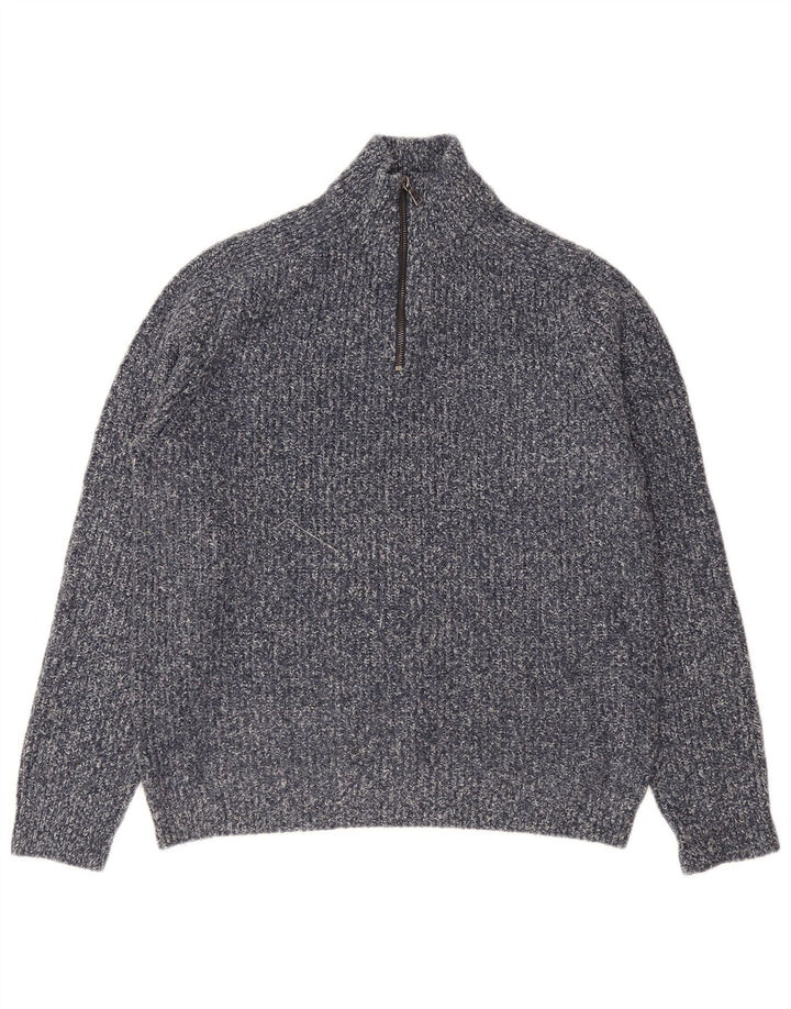 Marks & Spencer Herren-Pullover mit Reißverschluss am Hals, Mittelblau geflecktes Acryl