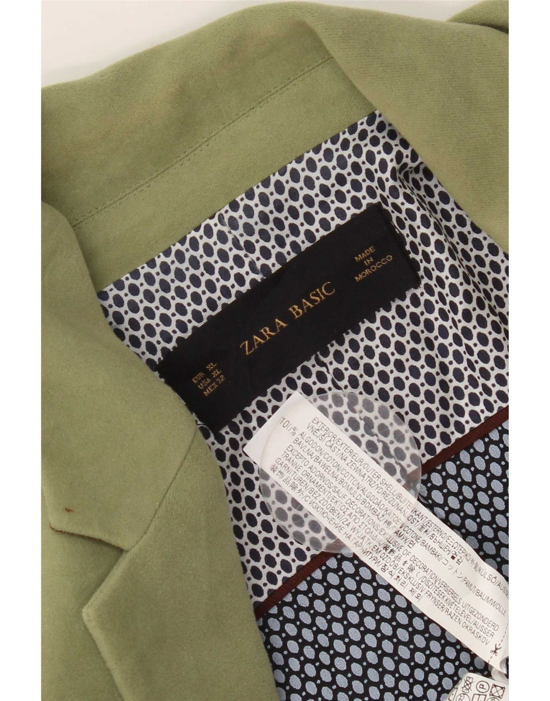 Zara Damen 1-Knopf-Blazerjacke UK 18 XL Grüne Baumwolle