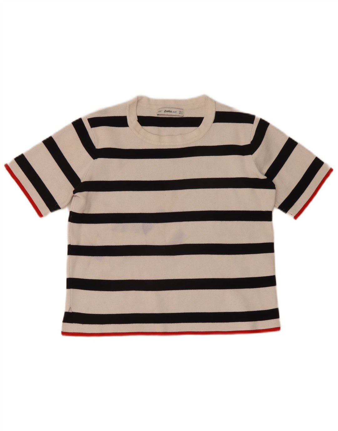 Zara Damen Crop Crew Neck Pullover Pullover UK 12 Mittelweiß gestreift