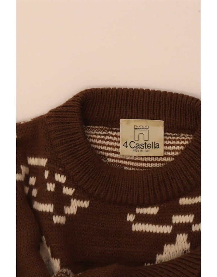 4 Castella Herren-Pullover mit grafischem Rundhalsausschnitt, IT 52, große braune Wolle