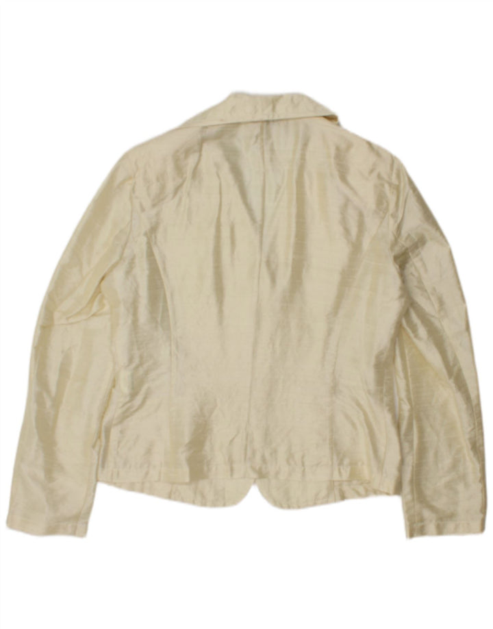 Vintage Damen 2-Knopf-Blazer-Jacke IT 44 Mittelgelbe Seide