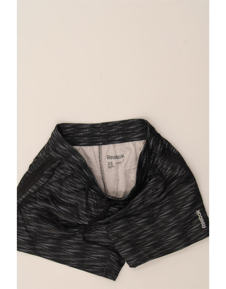 REEBOK Womens Sport Shorts UK 6 XS Black Striped Polyester Vintage Reebok and Second-Hand Reebok from Messina Hembry 
