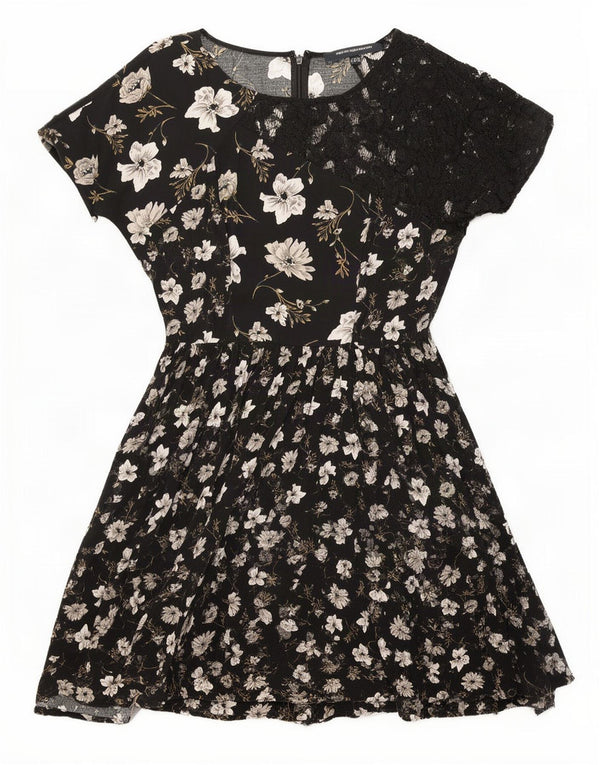 French Connection Damen-A-Linien-Kleid, Größe S, Schwarz, Blumenmuster, Viskose