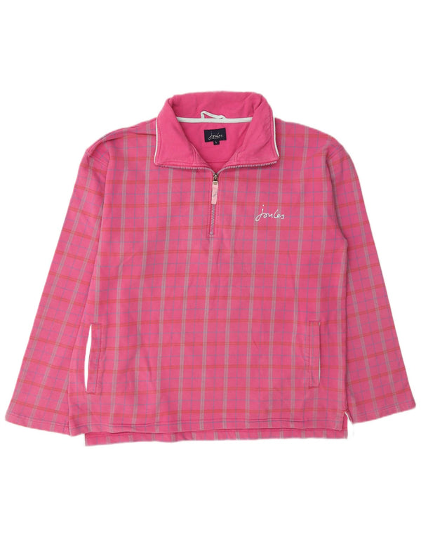 Joules Damen-Sweatshirt mit Reißverschluss am Hals, UK 16, groß, rosa kariert, Baumwolle