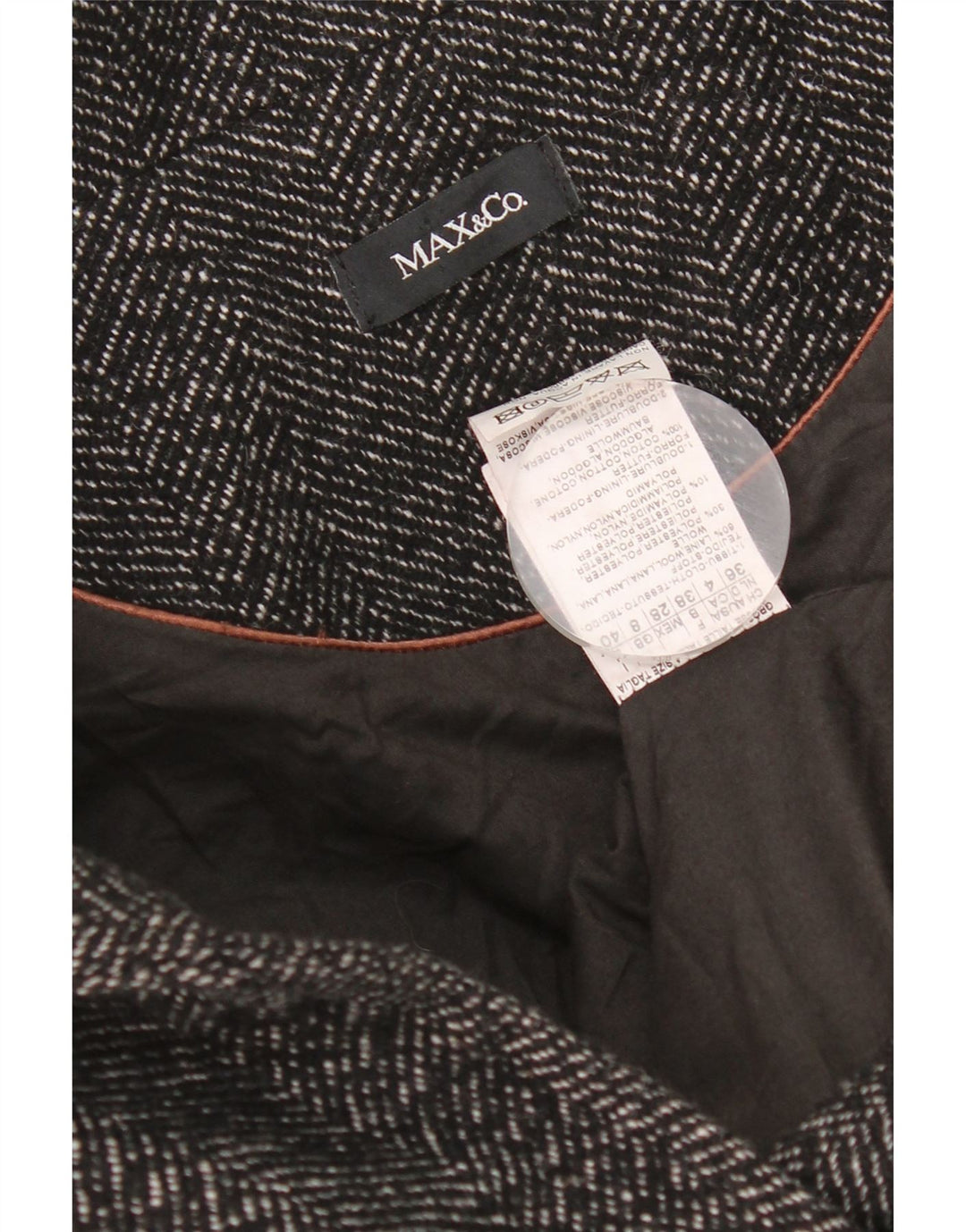 Max & Co. Damen Pea Coat UK 8 Small Schwarze Wolle mit Fischgrätenmuster