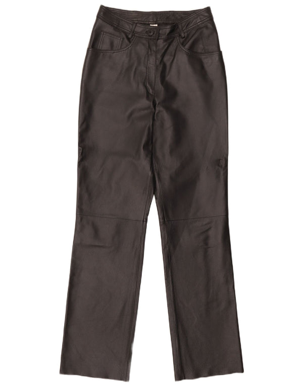 Vintage Damen gerade Lederhose UK 12 Medium W30 L32 Schwarz
