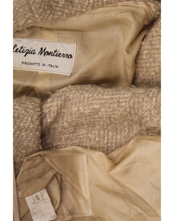 VINTAGE Damen Übergroßer Kapuzenmantel UK 10 Small Beige Herringbone