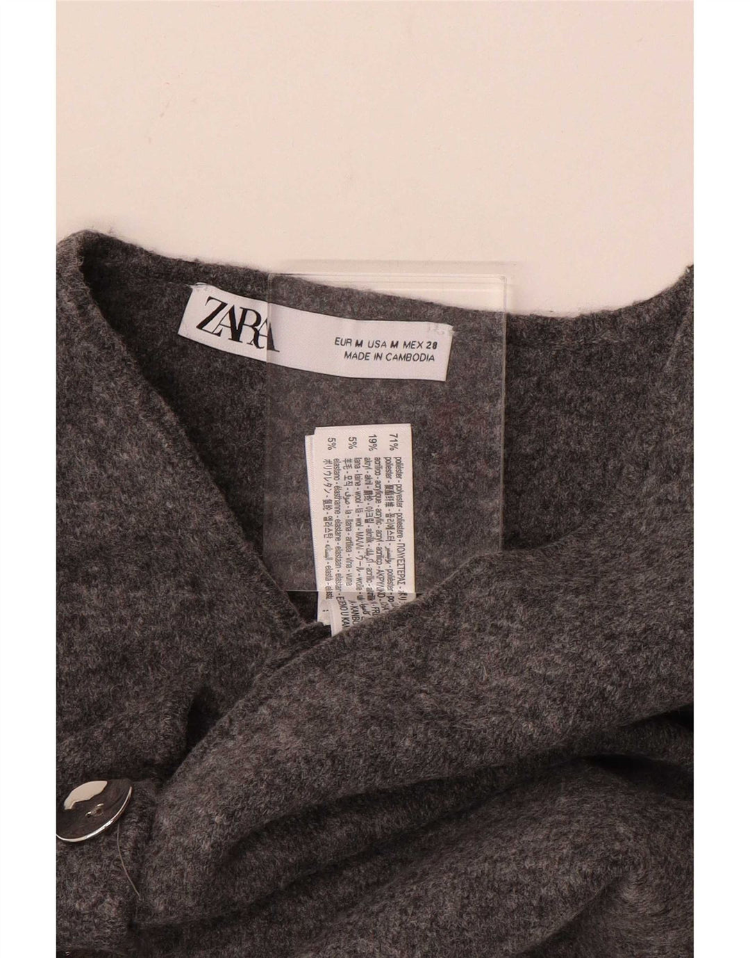 Zara Damen Strickweste UK 12 Mittelgraues Polyester