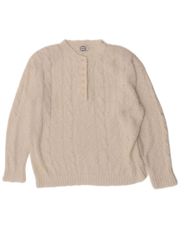 Vintage Damen-Pullover mit Knopfkragen, UK 14, Mittelweiß, Acryl