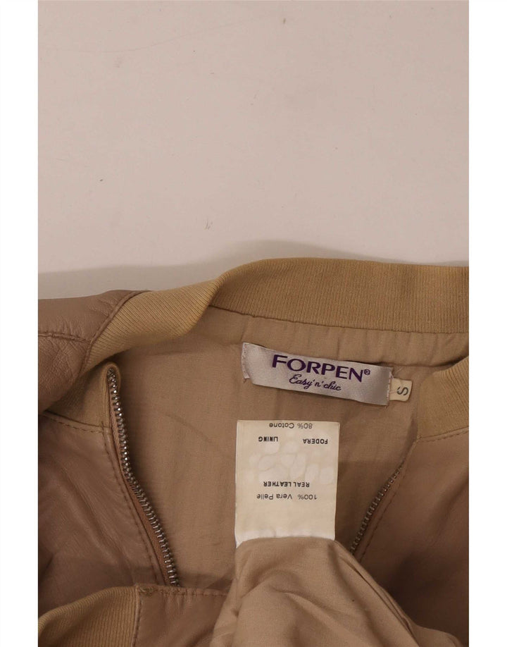 Forpen Damen Crop Leder Bomberjacke UK 10 Small Beige