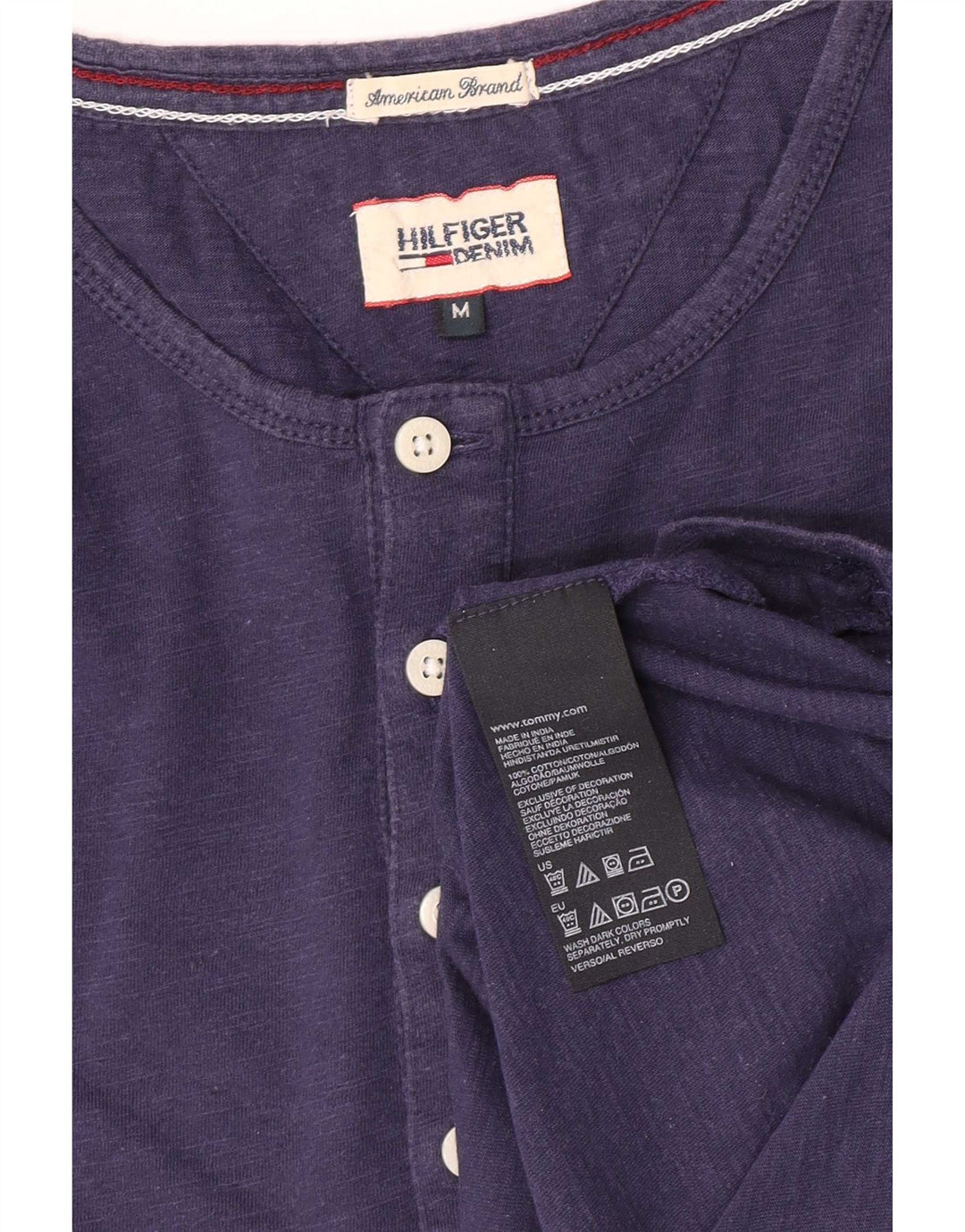 Tommy Hilfiger Herren-Henley-Oberteil, langärmelig, mittelmarineblaue Baumwolle