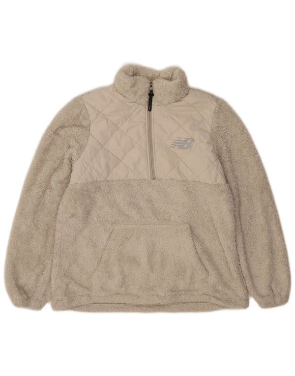 New Balance Damen-Fleecepullover mit Reißverschluss am Hals, UK 16, Größe L, Beige, Polyester