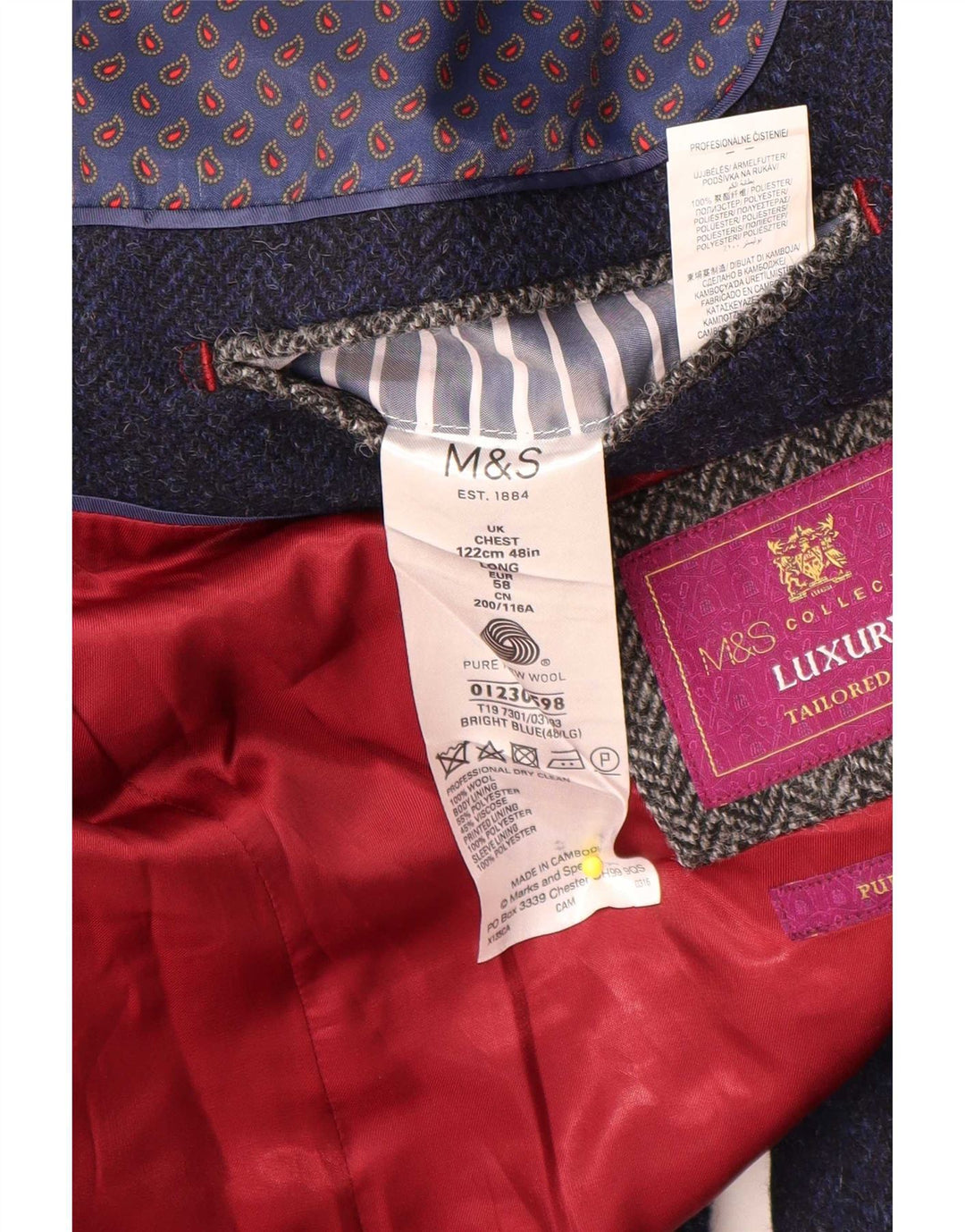 Marks & Spencer Herren-Blazer mit 2 Knöpfen, UK 48, 2XL, marineblaue Wolle