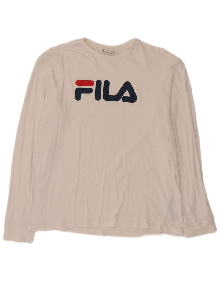 Fila Herren-Grafik-Oberteil, langärmelig, groß, weiße Baumwolle