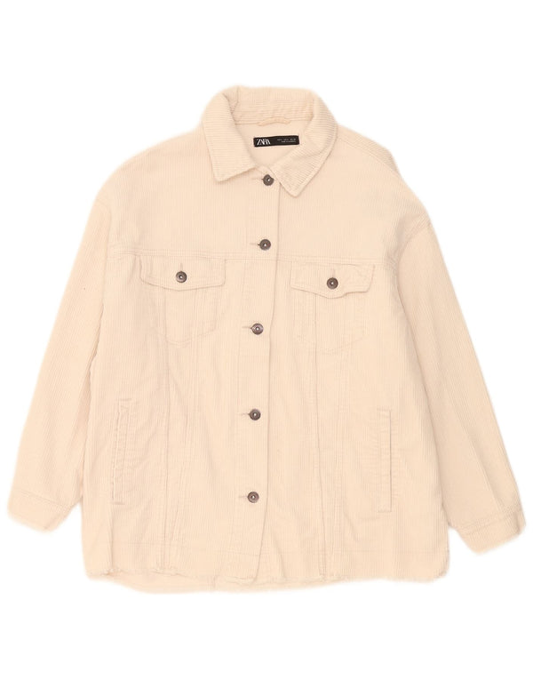 Zara Damen Übergroße Cordjacke UK 16 Large Beige Baumwolle