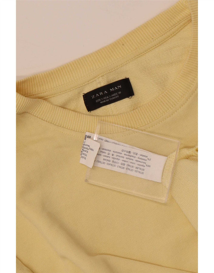Zara Herren-Sweatshirt-Pullover, klein, gelbe Baumwolle