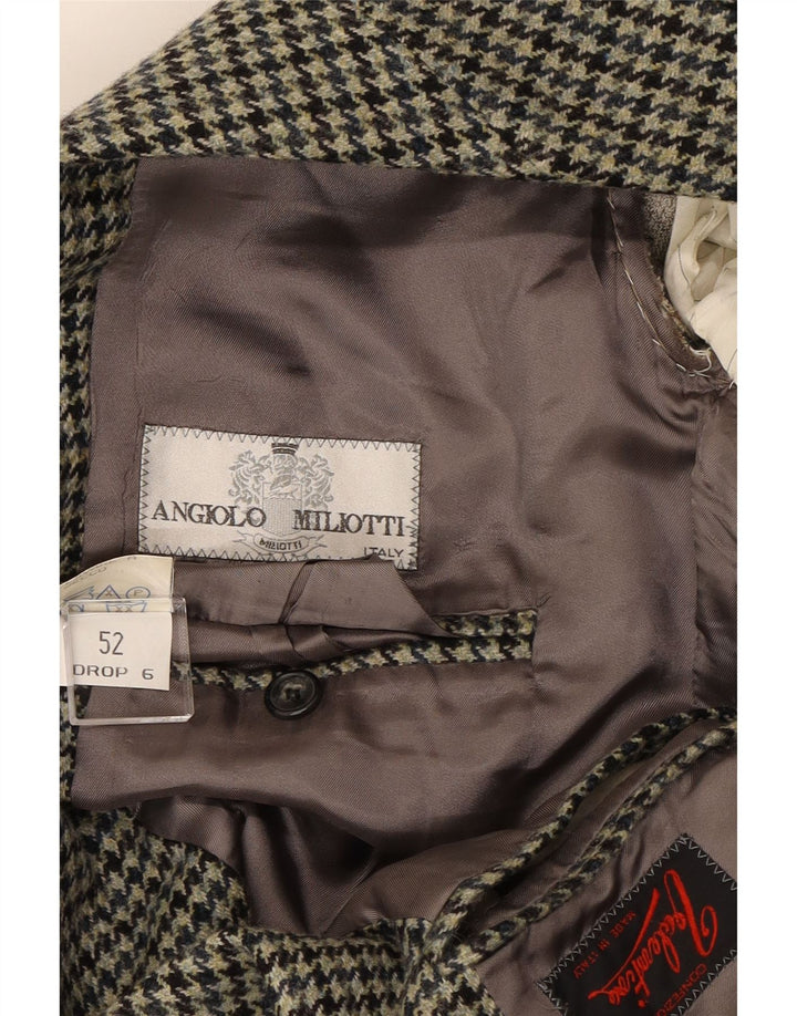 ANGIOLO MILIOTTI Mens 2 Button Blazer Jacket IT 52 XL Grey Houndstooth