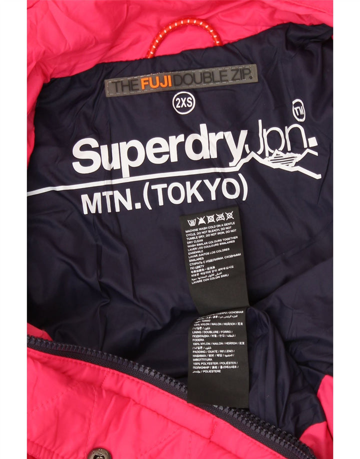 SUPERDRY Wattierte Damenjacke mit Kapuze, UK 2 2XS, rosa Nylon