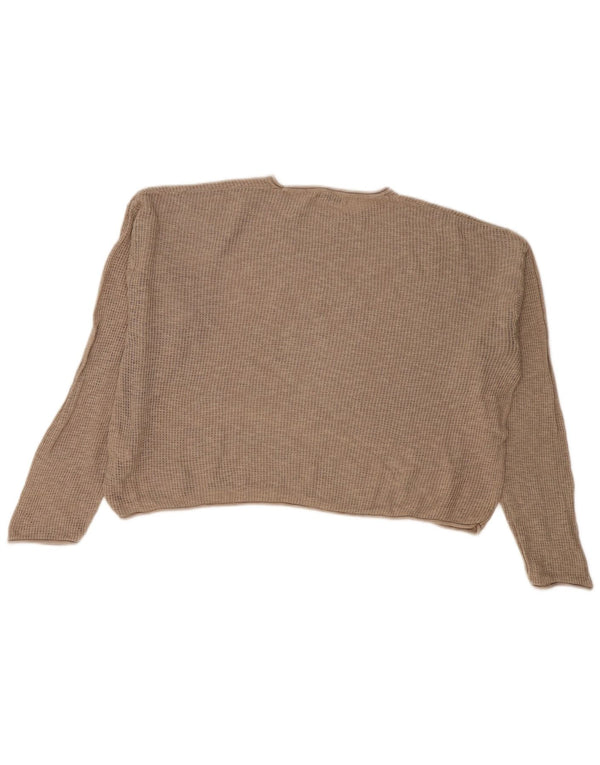Zara Damen Crop Oversized Pullover mit Rundhalsausschnitt UK 18 XL Beige