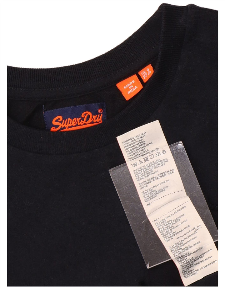 SUPERDRY Damen T-Shirt Top UK 8 Small Schwarz Baumwolle