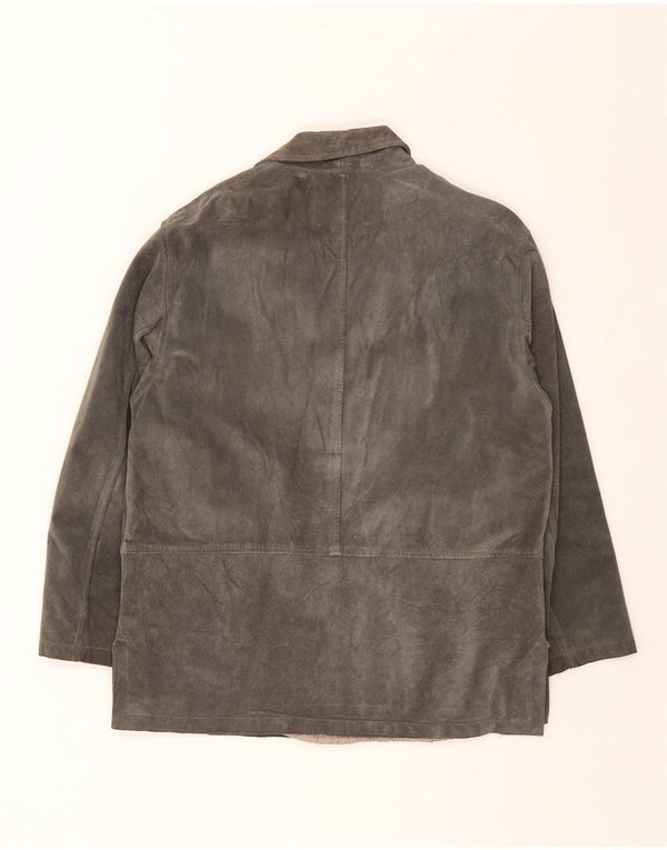 Vintage Damen 3-Knopf-Wildleder-Blazerjacke UK 16 Large Grau