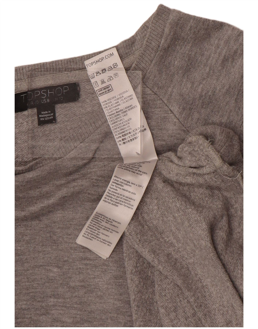 Topshop Damen-Sweatshirt in Übergröße, UK 12, mittelgraue Viskose